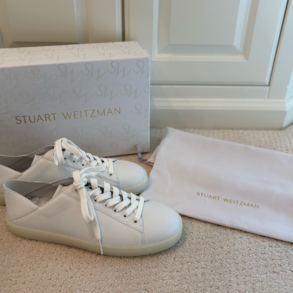 Stuart Weitzman White Lace-Up Sneakers